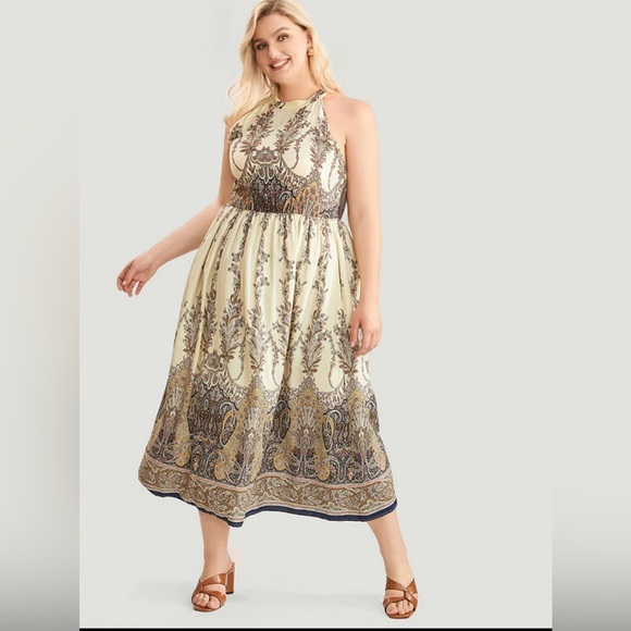 Bandana Print Halter Pocket Flutter Hem Dress - Picture 2 of 8